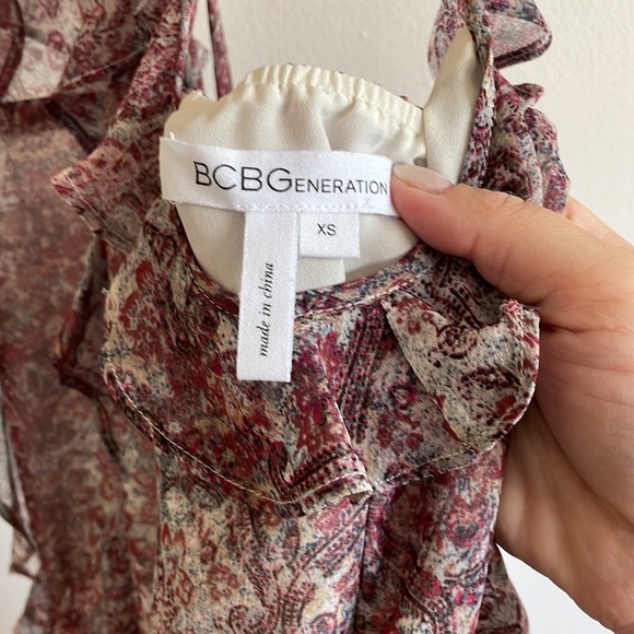 BCBGeneration Mauve Mist Print Ruffled Halter Dress scoop neck XS - Picture 3 of 3